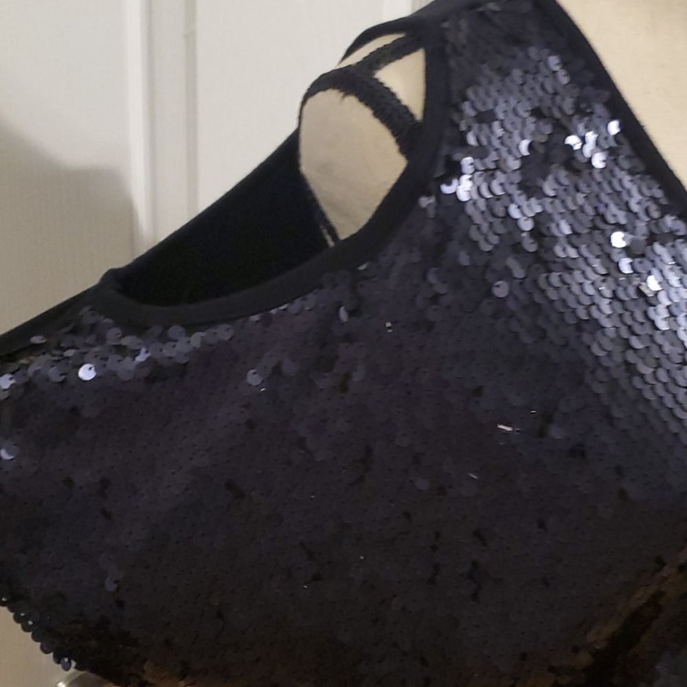 VENUS black sequin front cold shoulder top - Picture 2 of 5